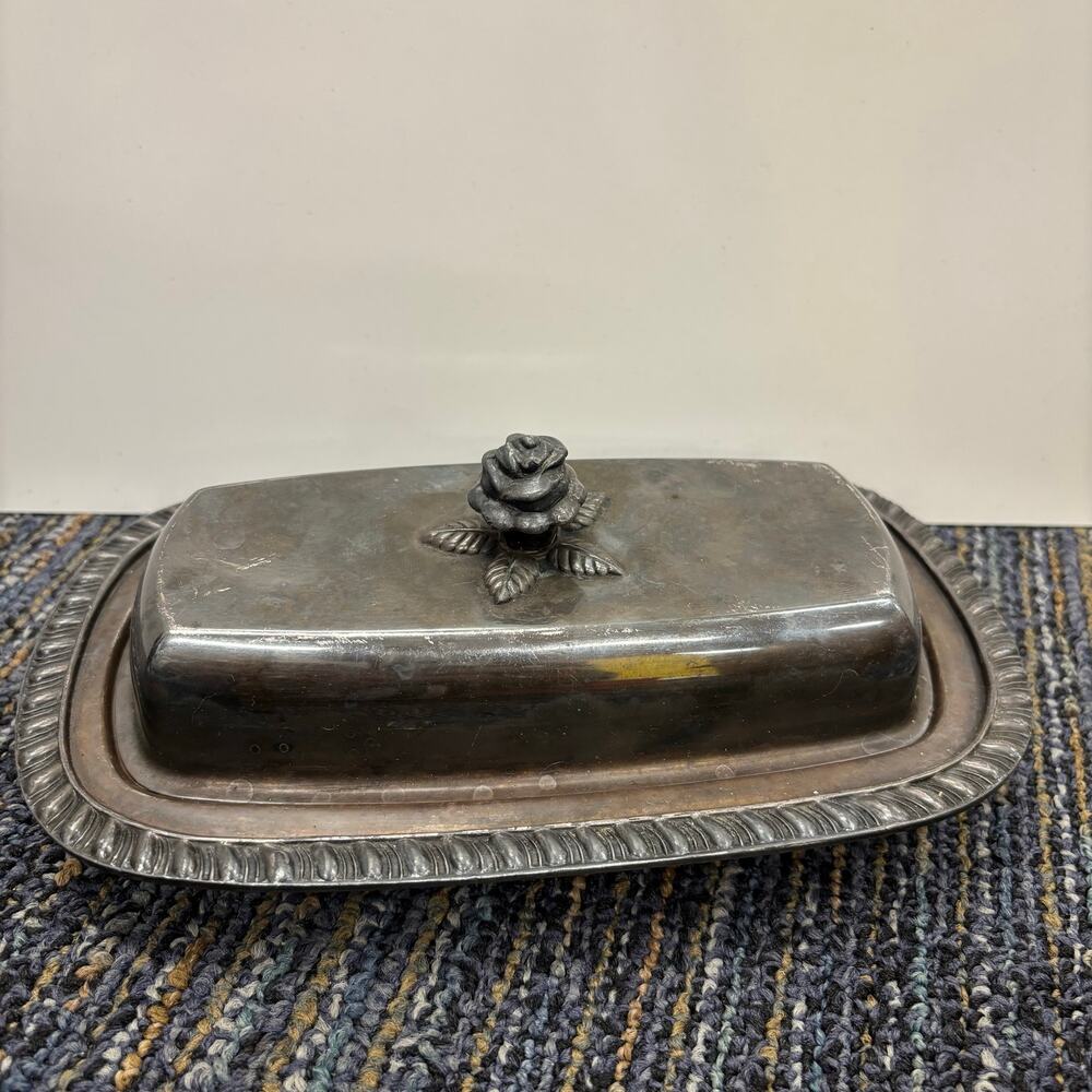 Vintage FB Rogers Silver Co Butter Dish 1905 Glass Lid Ornate With Glass Insert